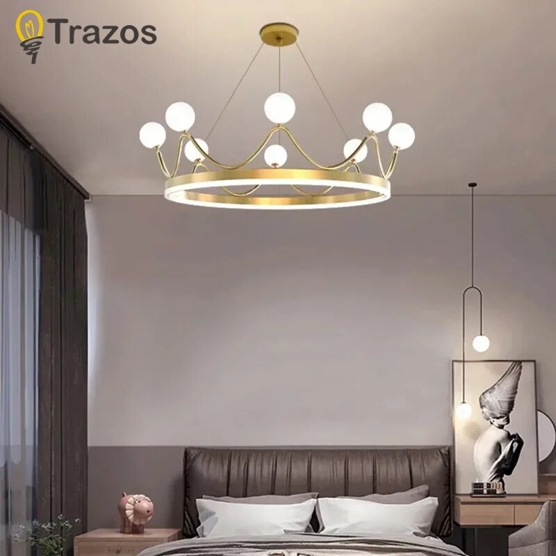 Modern Crown Chandelier Glass Pendant Light Ceiling Lamp Bedroom Suspension ราคา 7,373 บาท*ส่งฟรี