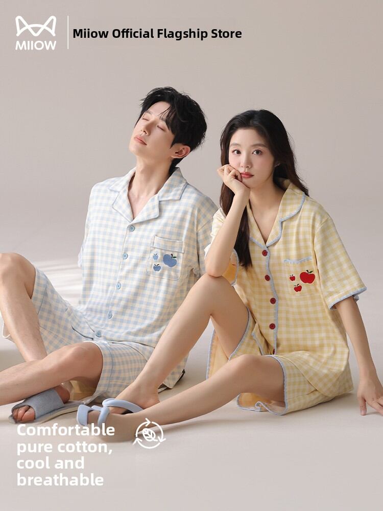 MiiOW | Pure Cotton Short Sleeve Sleepwear For Couples Autumn Summer New Style Large Size Home Clothes Men Women Cool Feeling Can Wear Outdoors Harga  108 Ringgit*Penghantaran Percuma