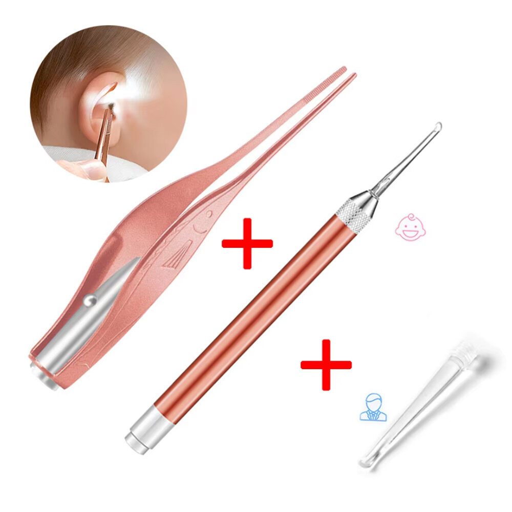 Baby Ear Cleaner Spoon LED Flash Light Ear Wax Curette Picker Visual Children Earpick Eer Wax Dig Remover Nose 2pc siliconespoon