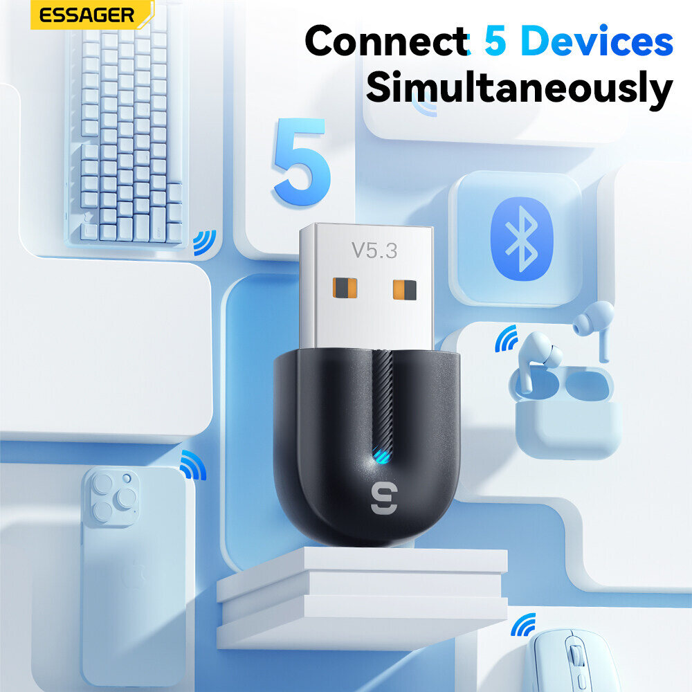Essager 5.3 Bluetooth Adapters Mini Multifunctional Plug & Play Support Free Driver Windows 8.1/10/11. 