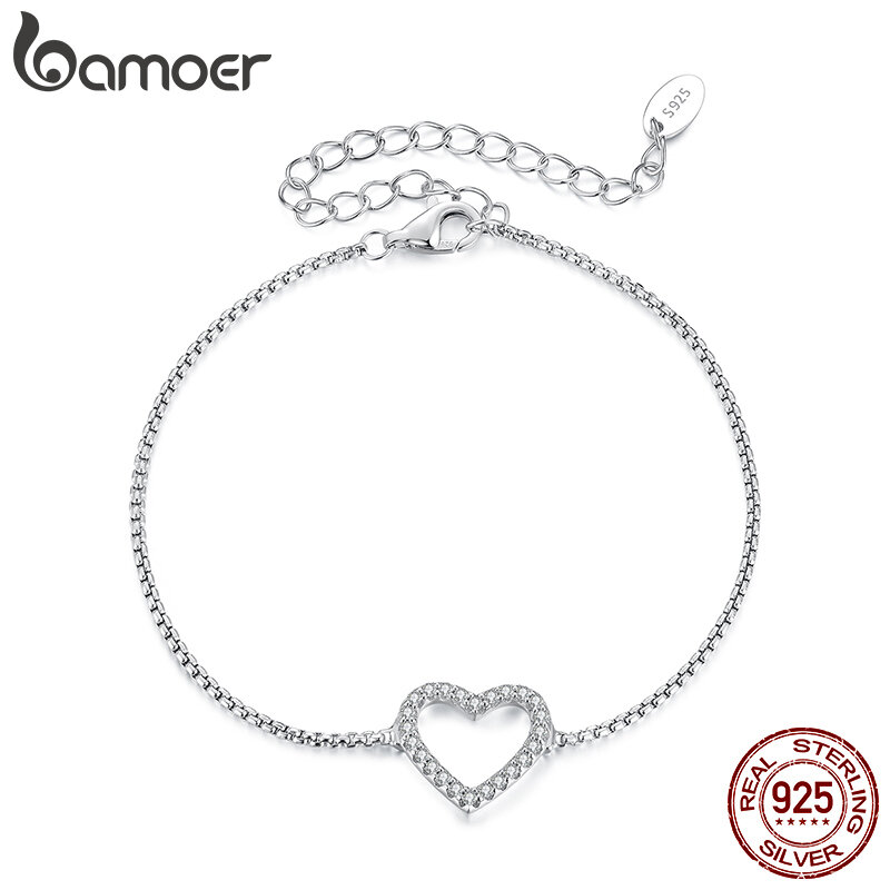 BAMOER 925 Sterling Silver Heart Moissanite Bracelet For Women Hypoallergenic Fashion Bracelet Jewelry Daily Wear Valentine Birthday Gift ราคา 1,429 บาท*ส่งฟรี