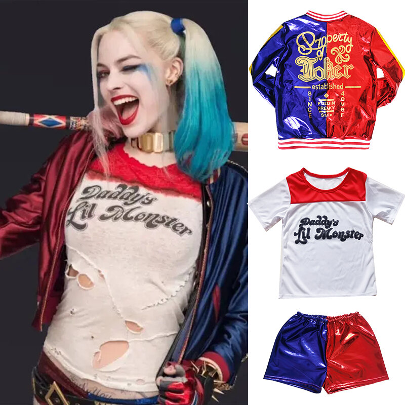 Carnaval fantasia arlequina meninas cosplay costumes Roupas Joker Halloween  T-Shirts Jacket Peruca