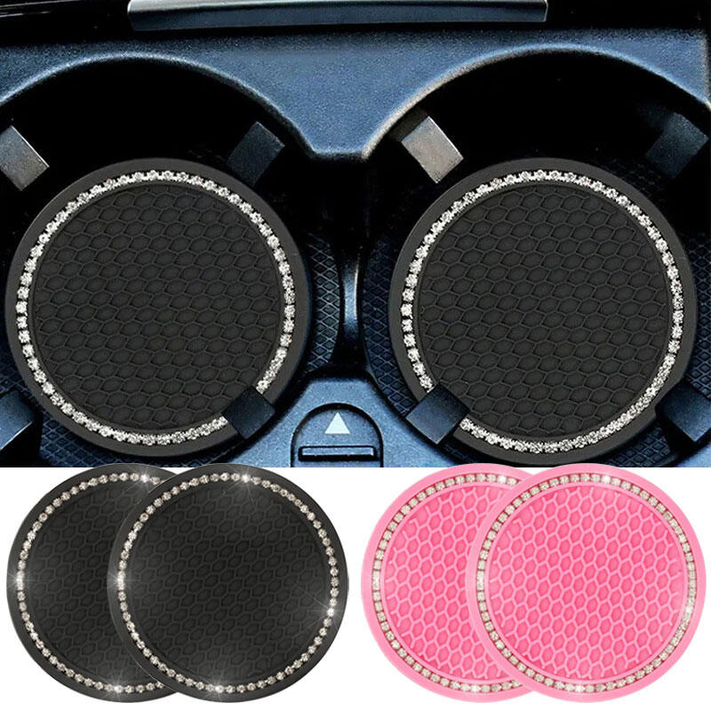 2Pcs Diamond Car Coaster Water Cup Slot Non-Slip Mat Pad Cup Holder Mat Car Gadget Bling Car Accessories