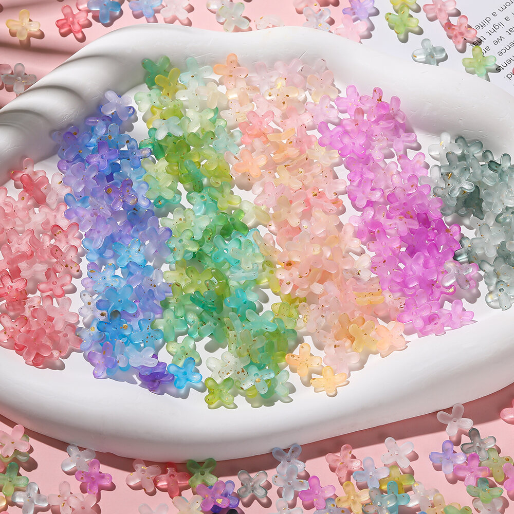  St. kunkka 100 cái hạt hình hoa Acrylic bốn cánh 9.5mm phun nước vàng đựng hoa tự gấp Bông tai Vật liệu làm vòng tay 