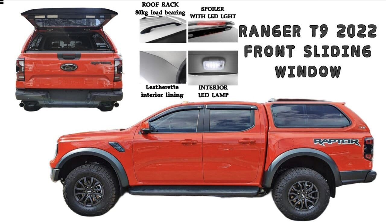 Ford Ranger T9 2022 2023 2024 Rear Canopy Cover Sliding Window Roof Rack Bar Spoiler Led Lamp 8781