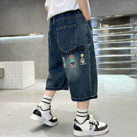Boys Summer Clothing Short Pants Jeans Thin Summer Style Mid-Term Childrens Fashionable High Waist Seven-Foot Elastic Waistband