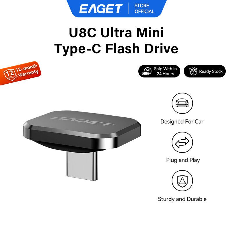 EAGET U8C Ultra Mini Type-C Flash Drive For Car (8GB/16GB/32GB/64GB) ราคา 187 บาท*ส่งฟรี