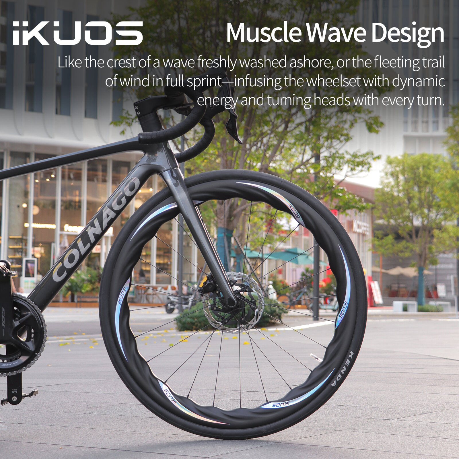 IKUOS 700C Muscle Wheel Carbon Fibre Wave Rim Road Bike Wheelset 50MM Thru-Axle Disc Brake Carbon Rims(IKUOS-Road)