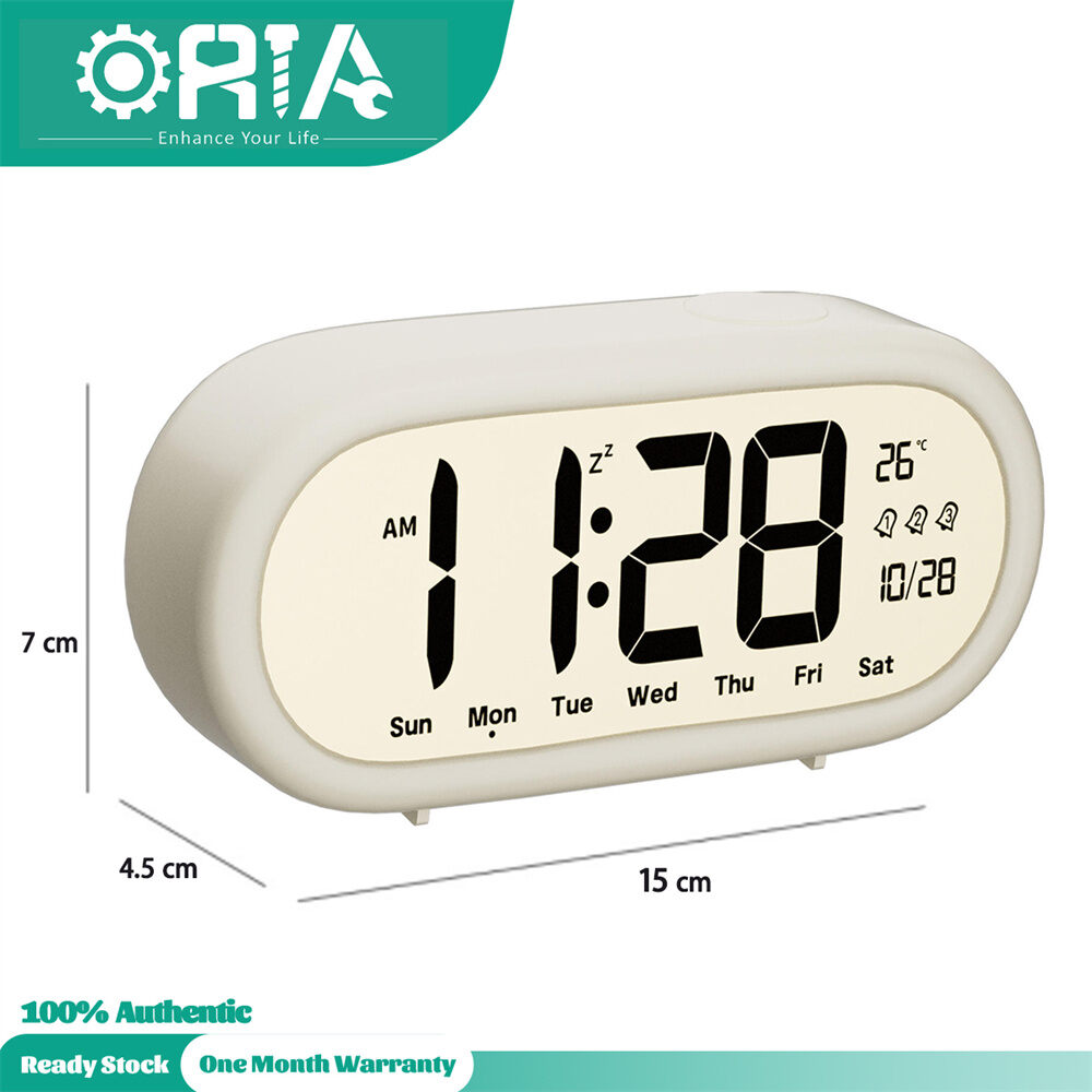 ORIA Silent Bedside Digital Clock Portable Alarm Clock with Large Digits 3 Alarms 12/24H Date & Week Temperature Soft Backlight Progressive Beep Snooze Function Battery Powered Clock for Bedroom Office Dorm
