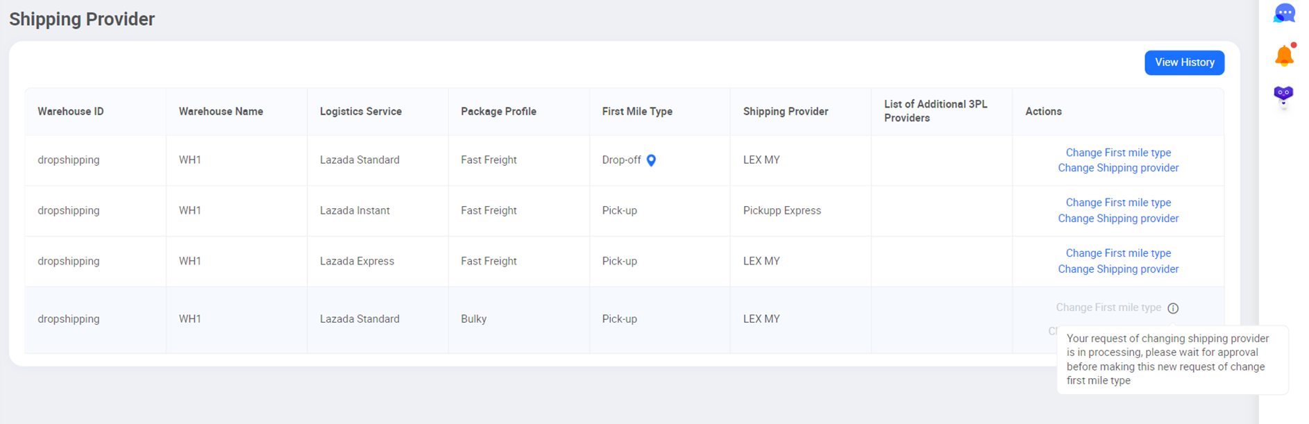 How do I request & track my Shipping Provider change on ASC? Lazada