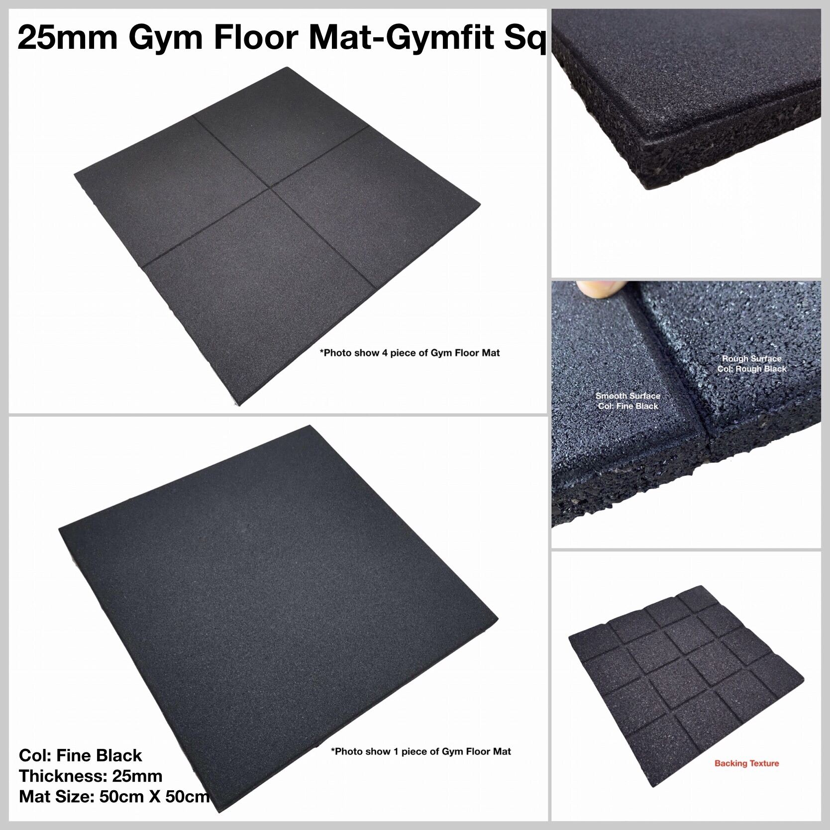 1 PIECE X 25MM RUBBER GYM MAT GYMFIT SQ/ 50CM X 50CM Lazada
