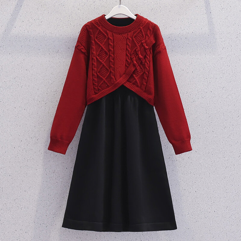 Thickened Winter Sweater Skirt Set for Girls Festive Chinese Style Children's Clothing Red Color New Year Celebration Outfit Harga  142 Ringgit*Penghantaran Percuma
