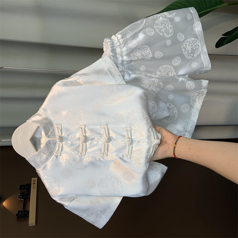 Children's Tang Suit Summer Outfit National Style Performance Clothes Baby Boy Traditional Hanfu Ensemble Kindergarten Kids. 