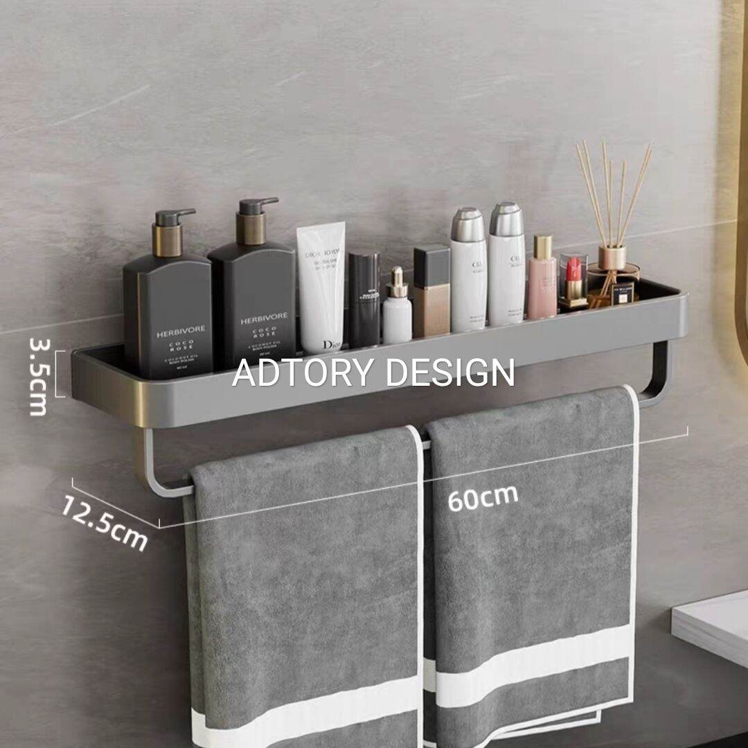 ADTORY Premium Vilux Grey matte Tray Rack Bar modern Bathroom shelf