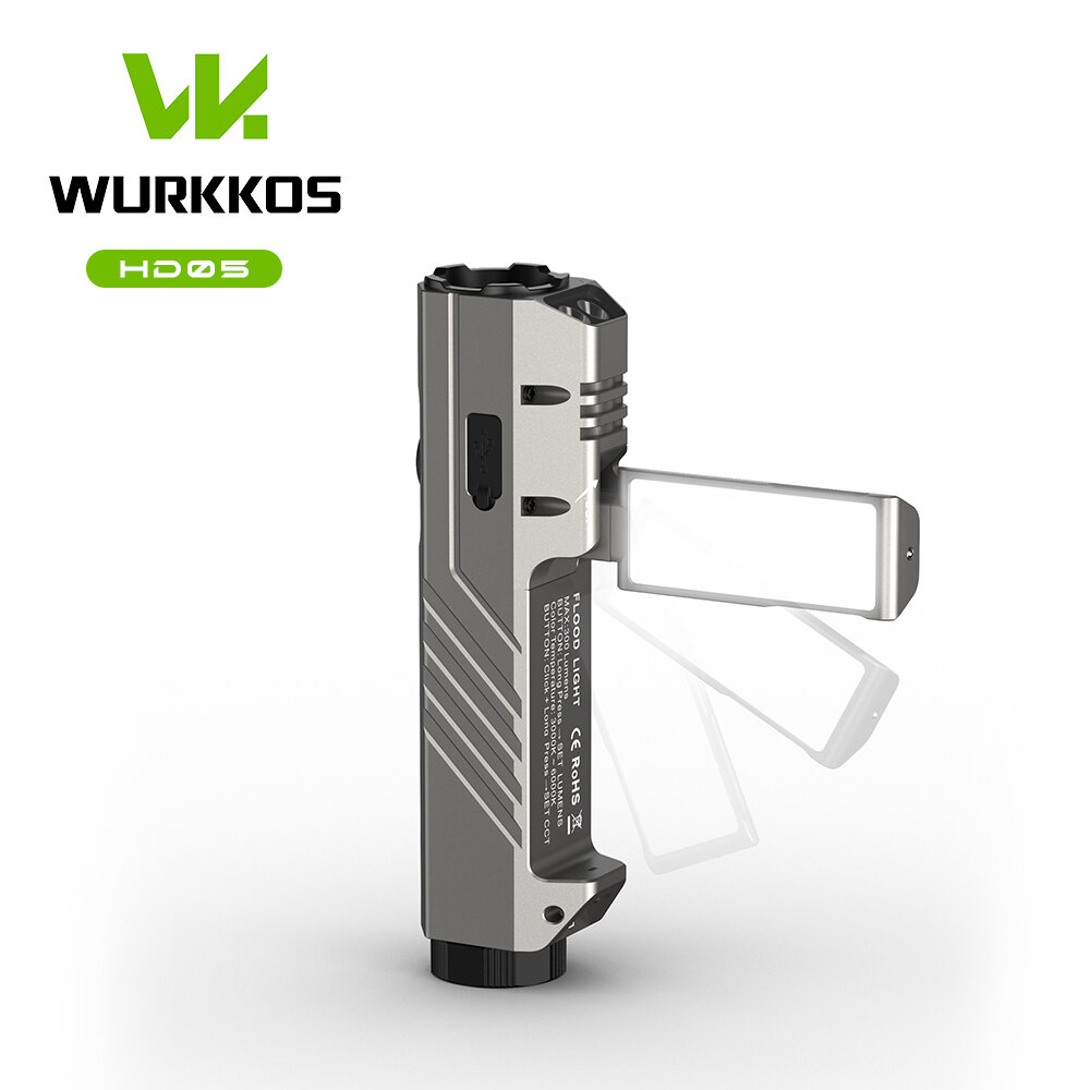 Wurkkos HD05 Foldable 4-in-1 EDC Flashlight (Spot / Flood / Red / UV), 3100LM 335m Throw, 21700 5000mAh，Rotatable 180° Wing Floodlight (3000–6000K)，USB‑C Rechargeable, IPX6 Waterproof for Camping Hiking Night Patrols and Activities ราคา 2,201 บาท*ส่งฟรี