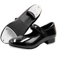 s.lemon | Girls Tap Dance Shoes Black – Soft Sole Patent Leather Slip-On with Magic Velcro Strap for Kids Ballet & Dance Practice