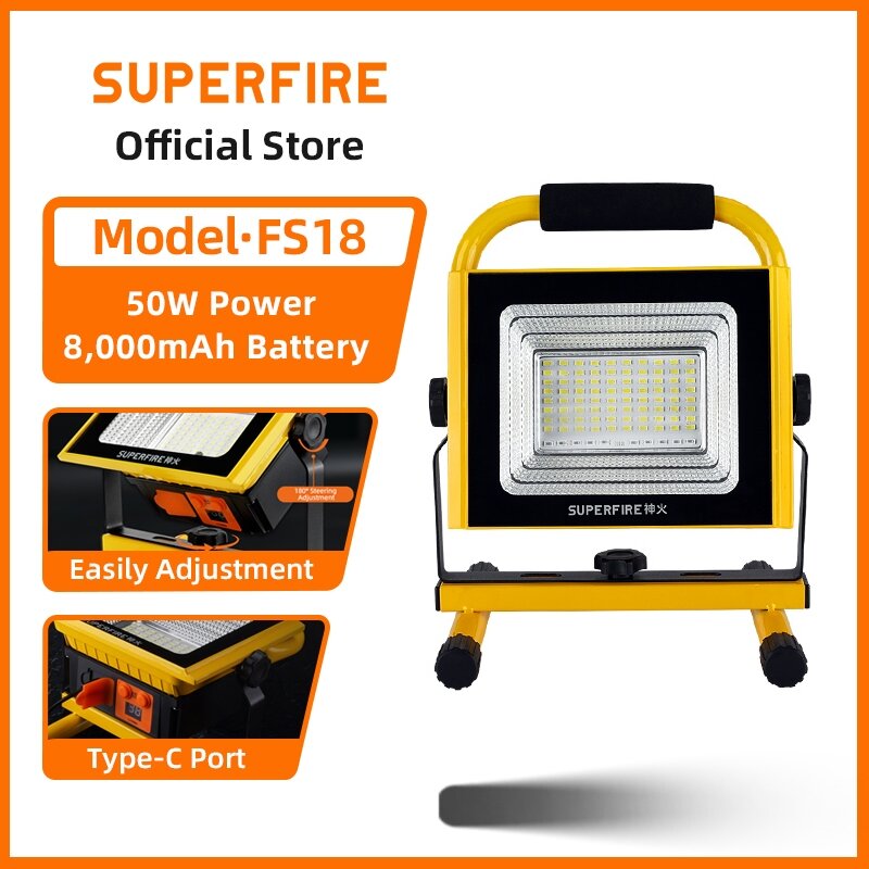 SUPERFIRE FS18 50W LED Flood Light IP54 Waterproof Rechargeable Outdoor Camping Light With Remote Control Emergency Light ราคา 6,659 บาท*ส่งฟรี