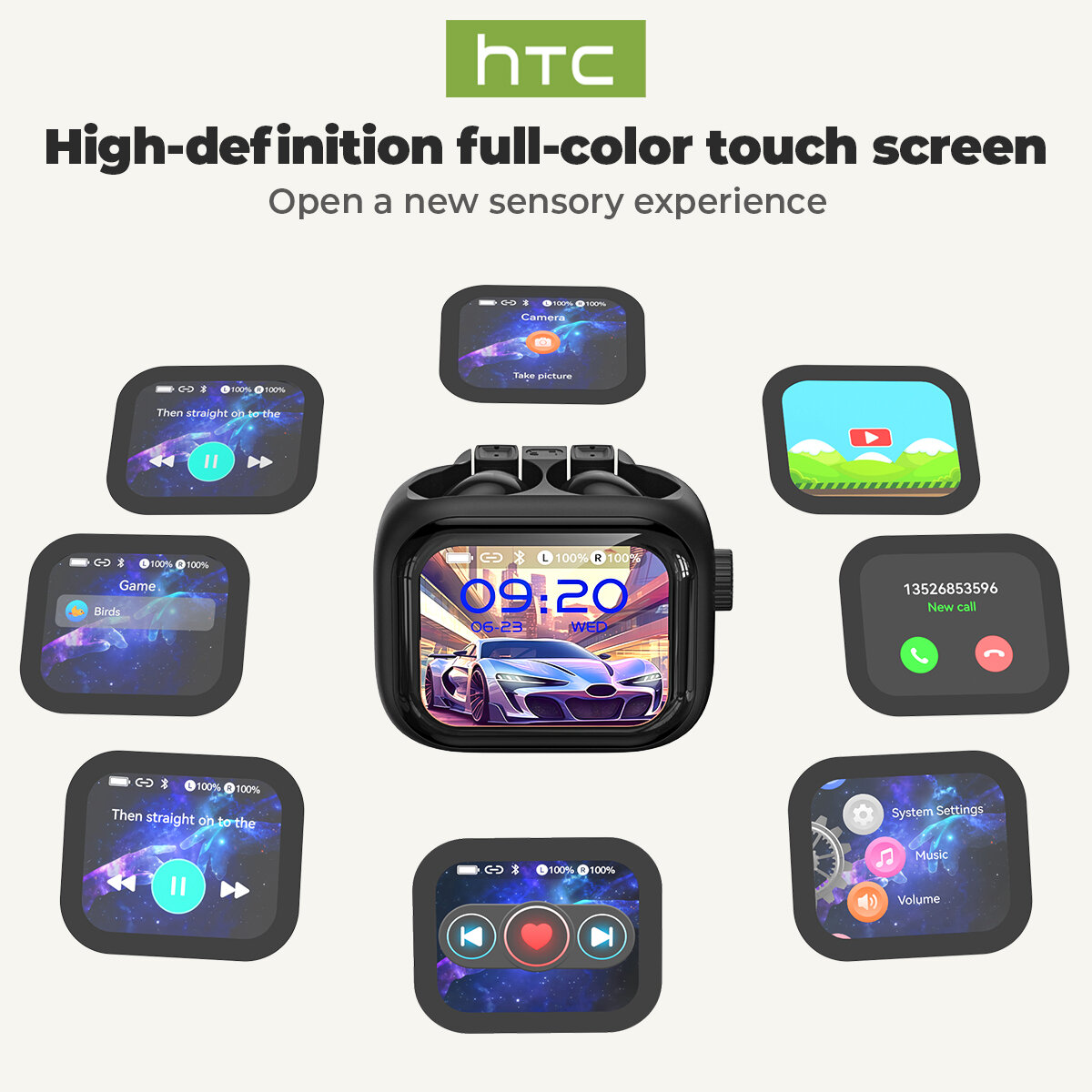 HTC NE40 AI Wireless Bluetooth Earphone  6.0 Al Smart Real-Time Translation Touch LED Screen Earbud Live Translation Headphone Multifunction Knob HiFi Sound