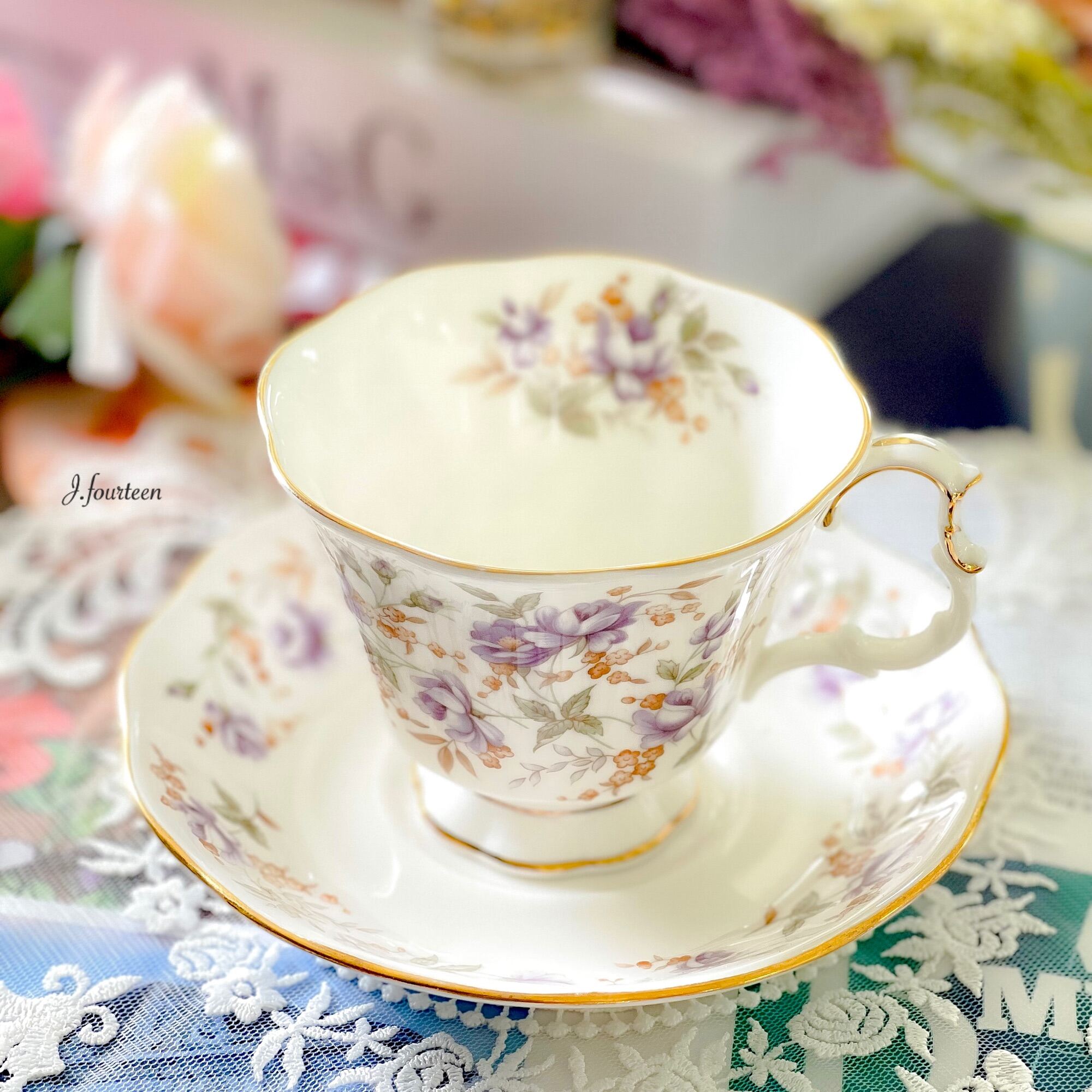 Royal Albert🌷Purple Lace & Pink Brocade🌷Rose Chintz💐made in England cup  and saucer set☕️ | Lazada