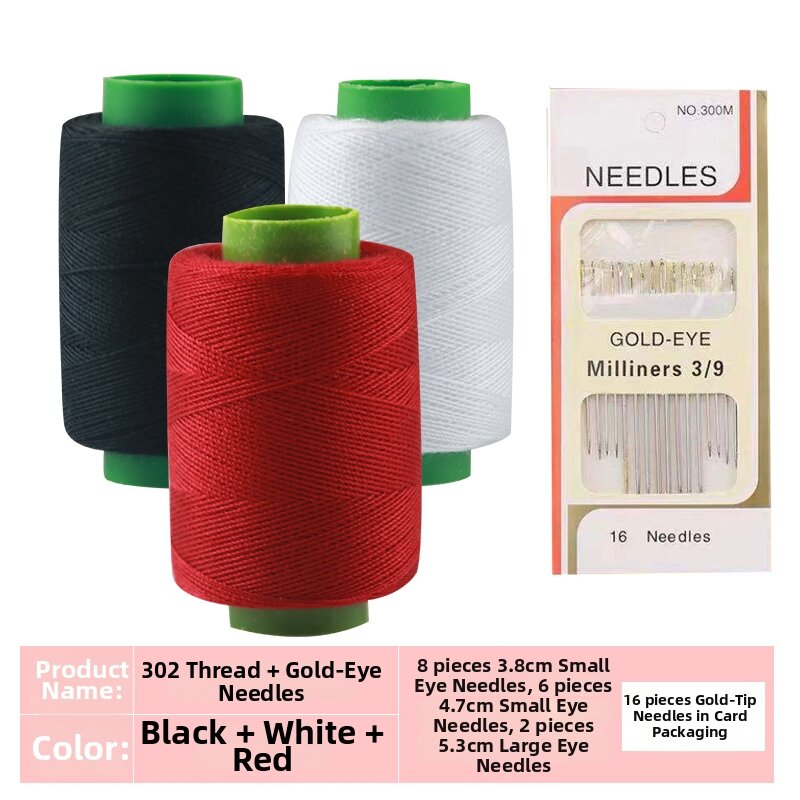 Fine Black White Red Sewing Thread Small Roll