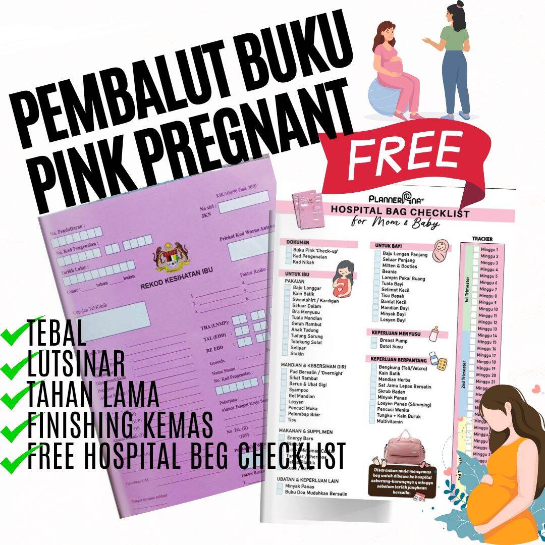 Pembalut Buku Pink Ibu Mengandung Plastic Cover Lutsinar PVC Pembalut Buku Teks