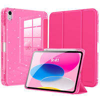 MoKo Glitter Case for iPad (A16) 11th/10th Gen 2025/2022 Bright Pink | Trifold Stand Folio Case Sparkly Glitter Smart Cover with Pencil Holder Auto Wake/Sleep Soft Flexible TPU bling Cover