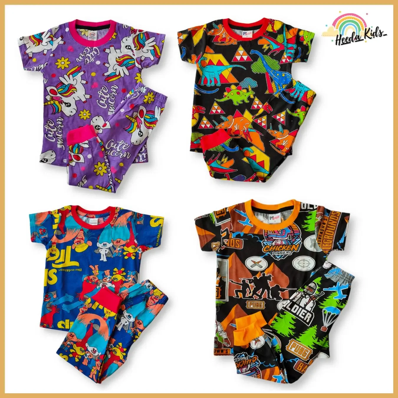 🌈 Pyjamas kids, Pyjamas Budak umur 1tahun - 12tahun design Bing bunny Dinosaur pubg