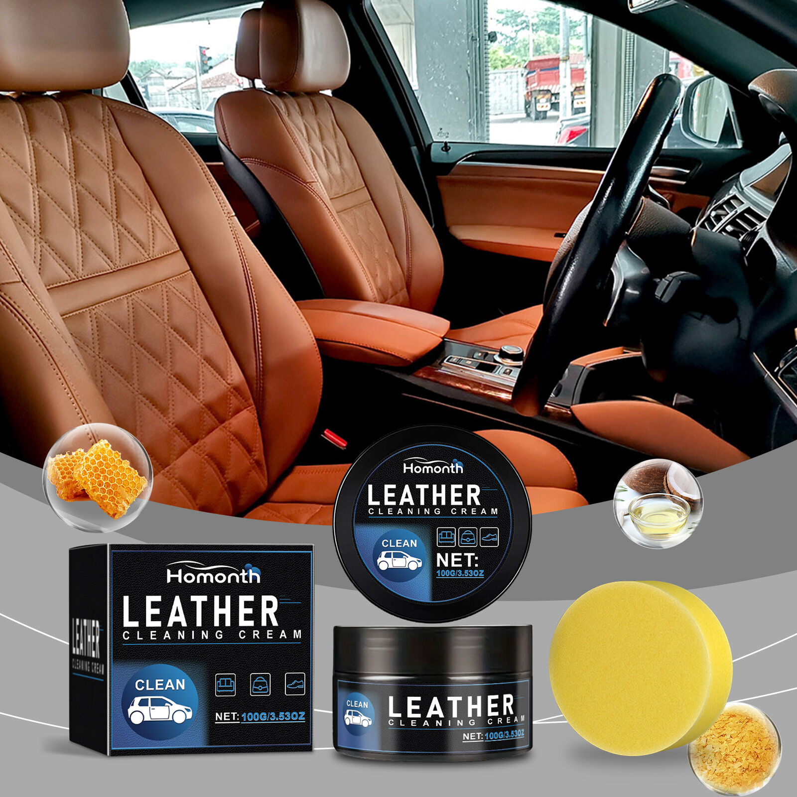 Homont Car Leather Seat Maintenance Care Oil Multifunctional Cream Interior Polishing Stain Removal Leather Sofa Cleaning 100g ราคา 126 บาท*ส่งฟรี