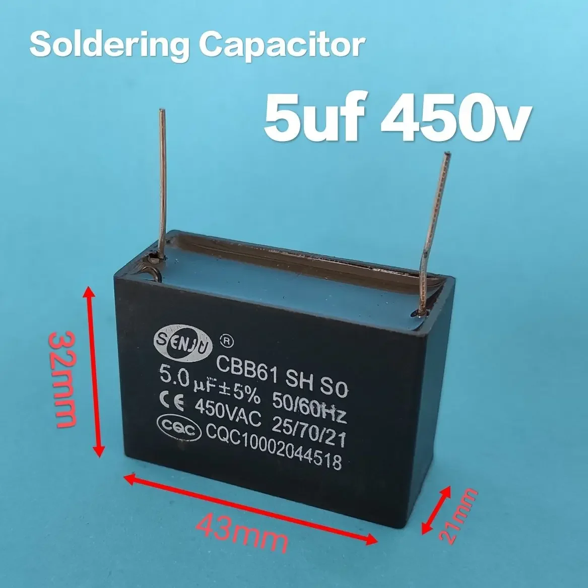 1 biji 5uf 450v Fan capacitor pcb board capacitor elmark alpha