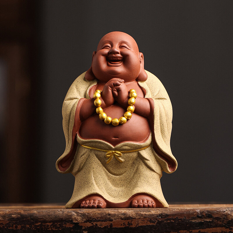 Wealth-attracting Laughing Buddha Zisha Decorative Figurine