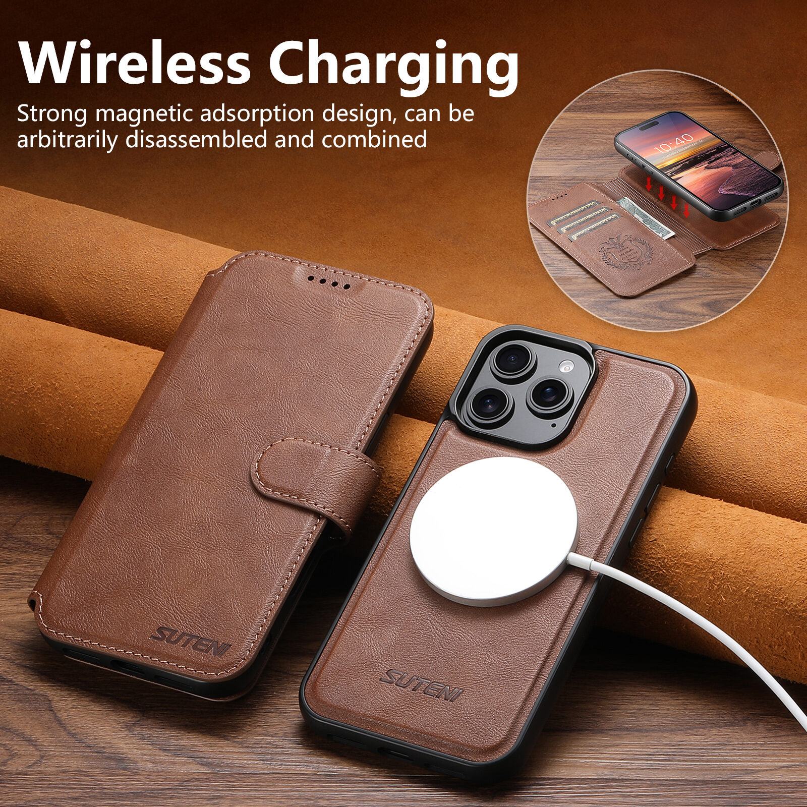 Magnetic Phone Case With Wireless Charging & Card Holder Wallet_voghion.com