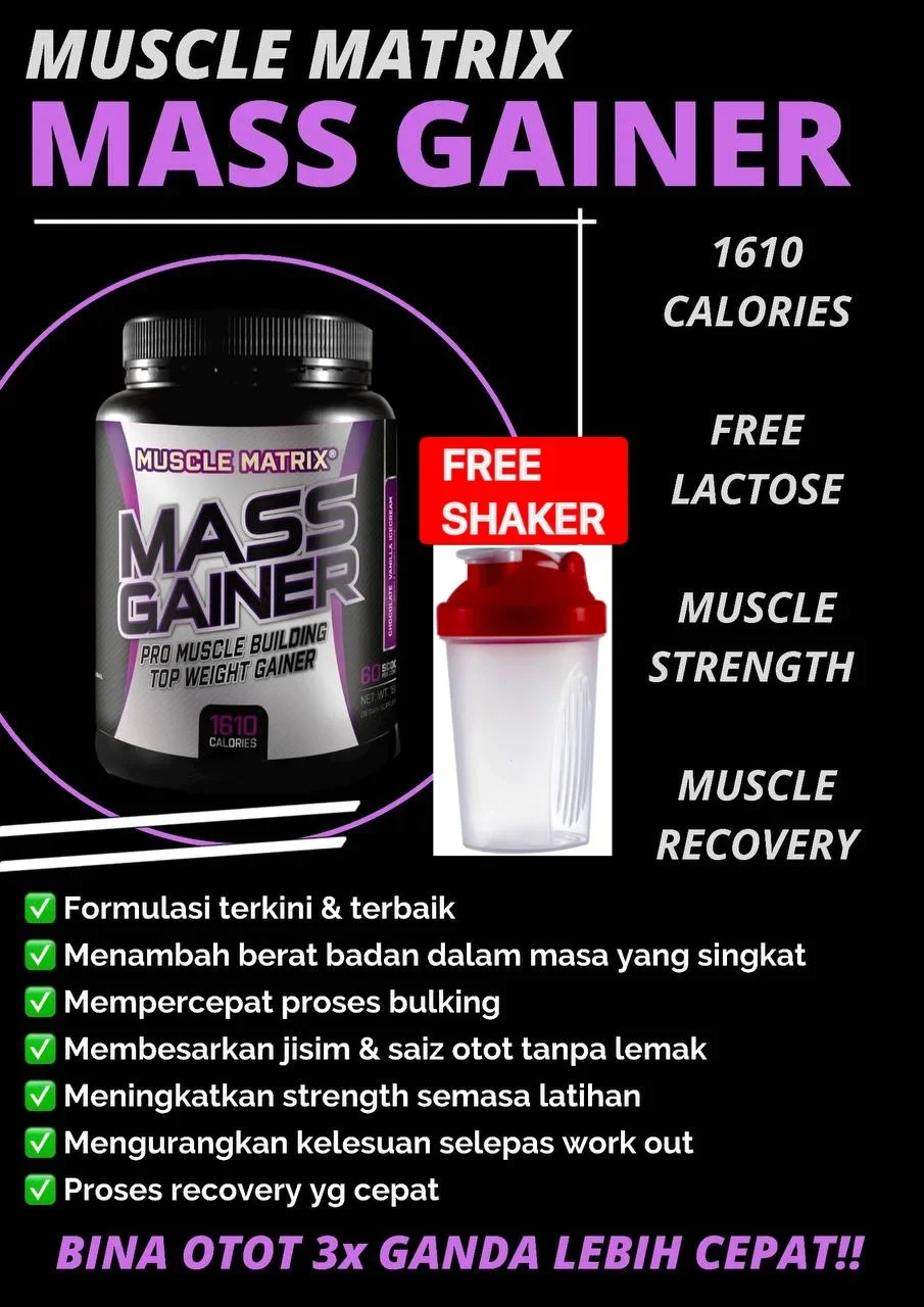 Muscle Matrix Halal Mass Gainer Weight Gain Protein 1.8kg 60 Scoops Free Shaker
