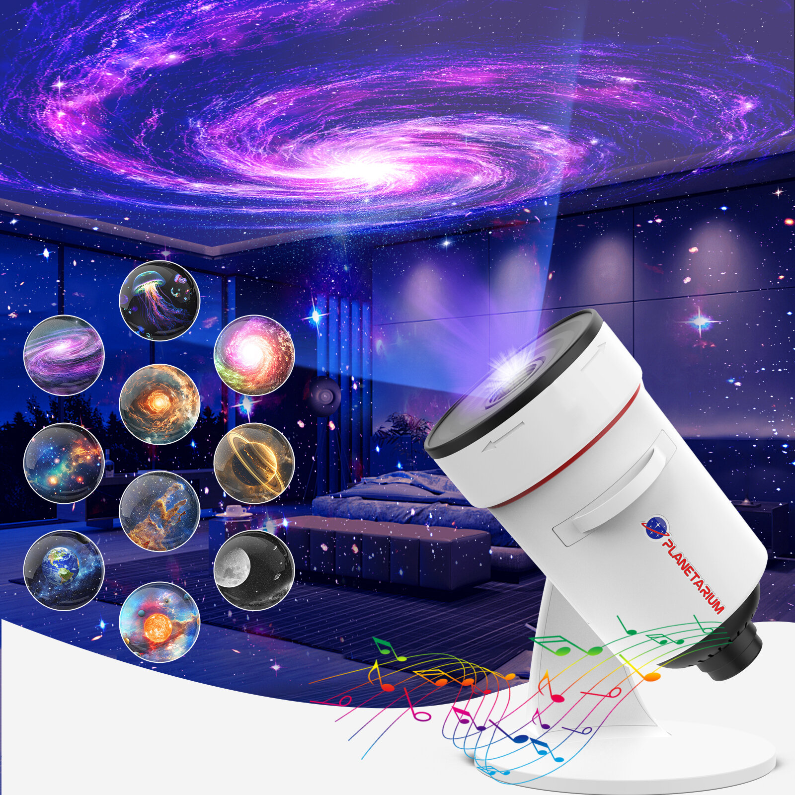 Galaxy Projector Mood Night Light With White Noise 28 Soothing Sounds Cool Stuff for Bedroom Decor Kids Adults Sleep Trainer