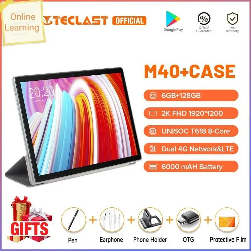 Teclast M40 Tablets Android 10.0 Tablet PC 6GB RAM 128GB ROM 10.1 inch 8MP Dual Camera Dual 4G Phone Call Bluetooth 5.0