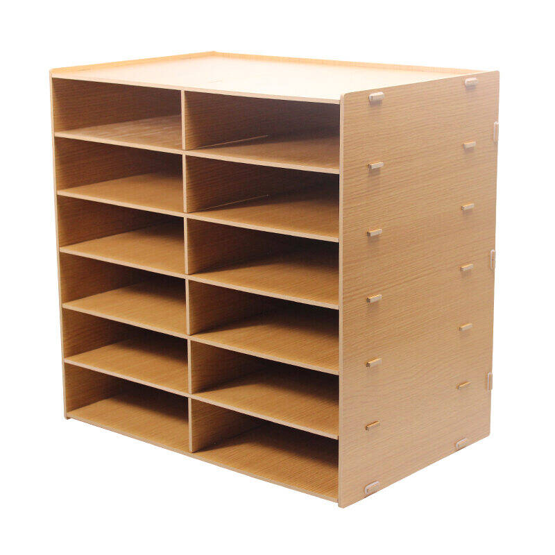 Multi-Layer Desktop File Rack 20 Compartments A4 Paper Office Student Bookshelf Frame Wooden Storage Box Display Shelf. 
