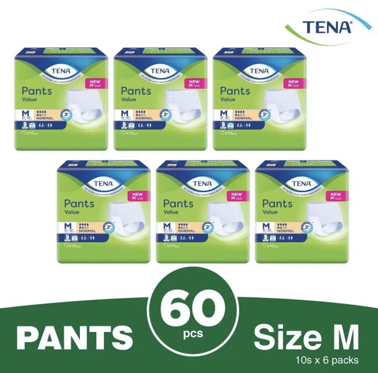 TENA Pants Value -M60/L60/XL48 6Packs (SHIP OUT IMMEDIATELY)