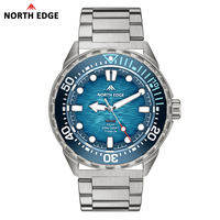 NORTH EDGE Solar Powered Diving Watch 300M Waterproof 46MM Shockproof Titanium Case Ceramic bezel Luminous Hands Luxury Men‘s Watch 180+ Day Power Reserve TRITON-TI