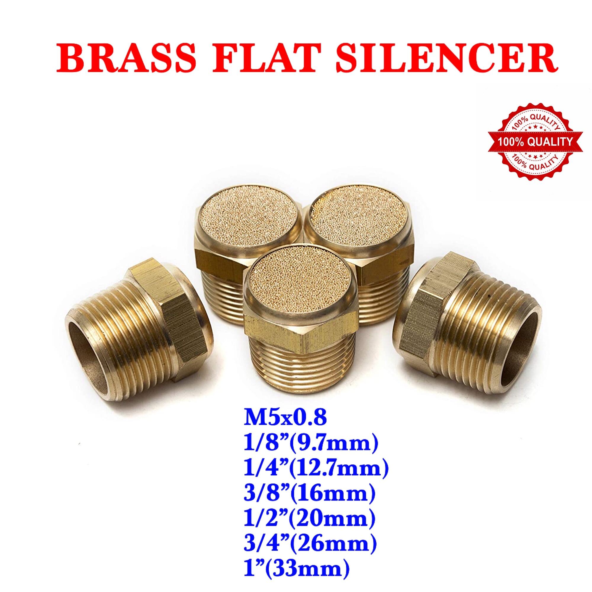 Brass Flat Silencer M5x0.8 1/8” 1/4” 3/8” 1/2” 3/4” 1” Brass Silencer