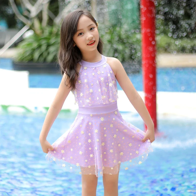 Children's Swimsuit Female Summer One-Piece Swimsuit Baby 2021 New Korean Toddler Children Teens Cute Princess Swimsuit