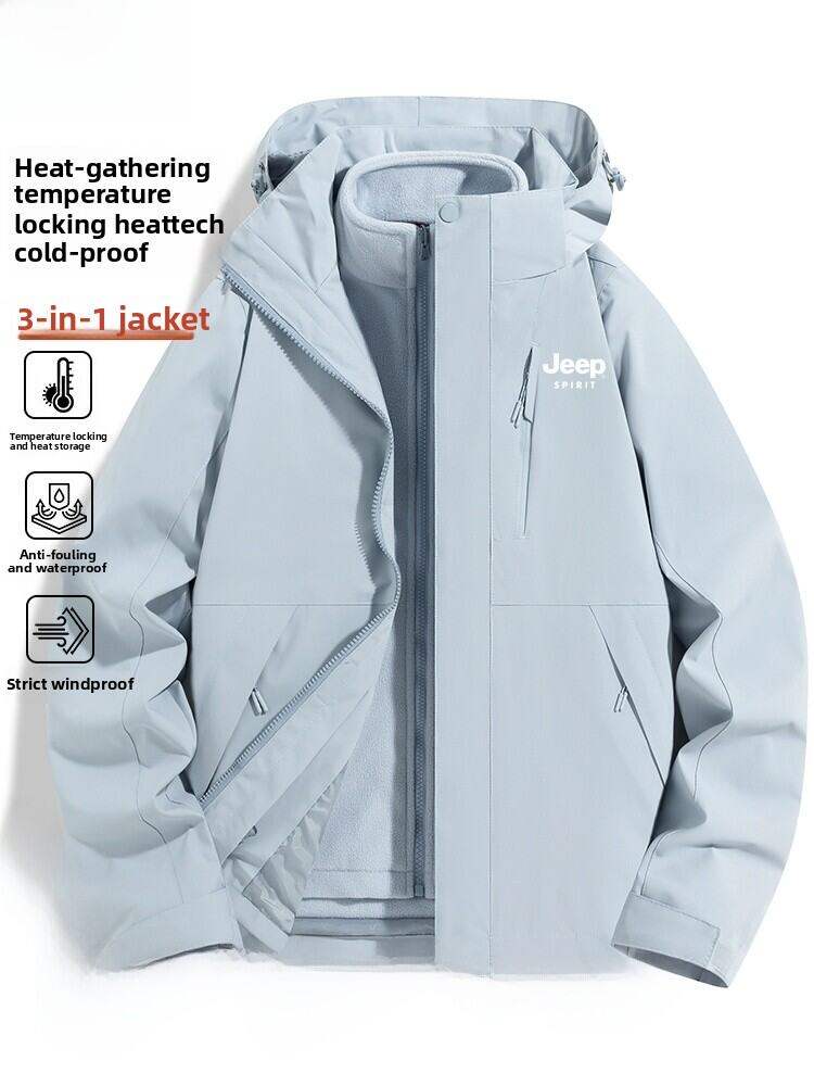 Jeep Three-in-One Detachable Thickened Warmth Outdoor Autumn Winter Mountain Climbing Jacket for Men And Women Windproof Waterproof