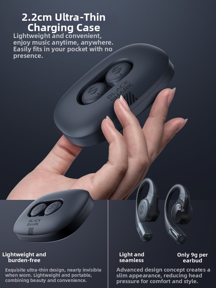 Black Shark | Comfortable Wear Ear-Hook Open Bluetooth Headphones Long Battery Life