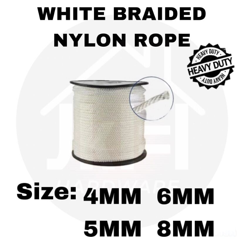 HEAVY DUTY) WHITE BRAIDED NYLON ROPE 4MM 5MM 6MM 8MM NYLON ROPE / TALI NYLON