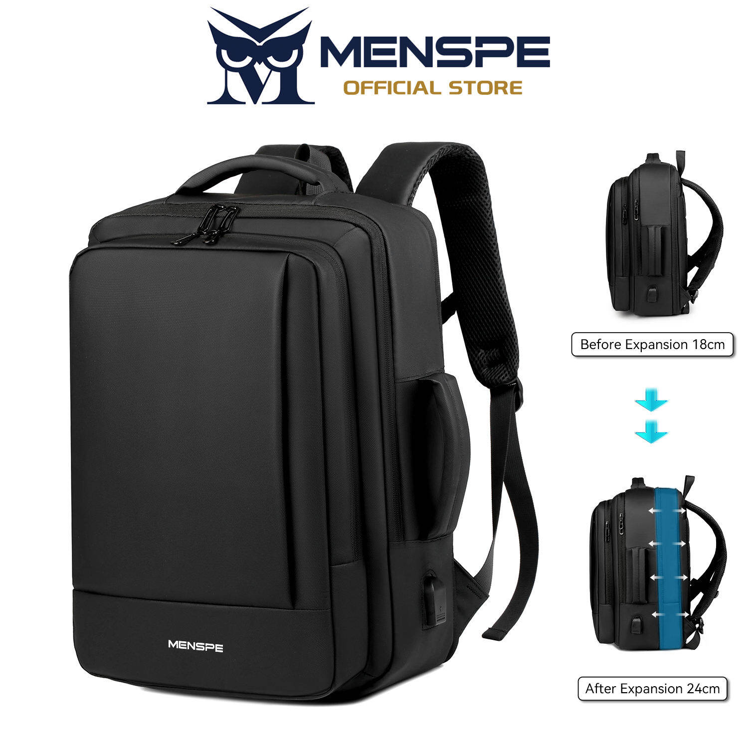 MENSPE Fashion Men's Backpack Business Laptop Backpack Expandable Large Capacity Travel Backpack Men 15.6inch Laptop Backpack Anti-theft Multi-function Backpack
