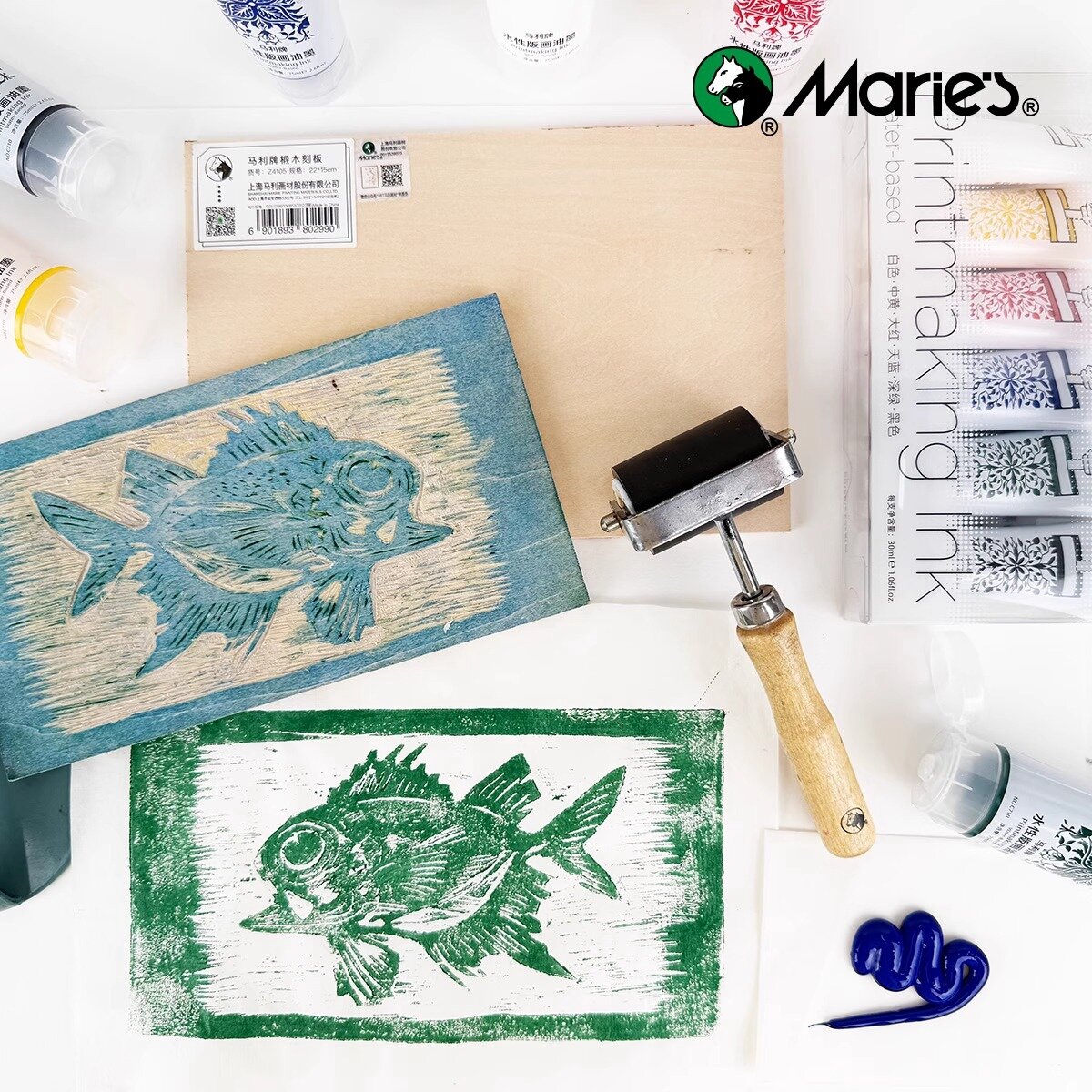 Marie Water-Based Printmaking Ink 75ml Set Woodblock Printing Tools Kit Soluble in Water Special Rubber Board Color Printing Material Black Red Harga  28 Ringgit*Penghantaran Percuma