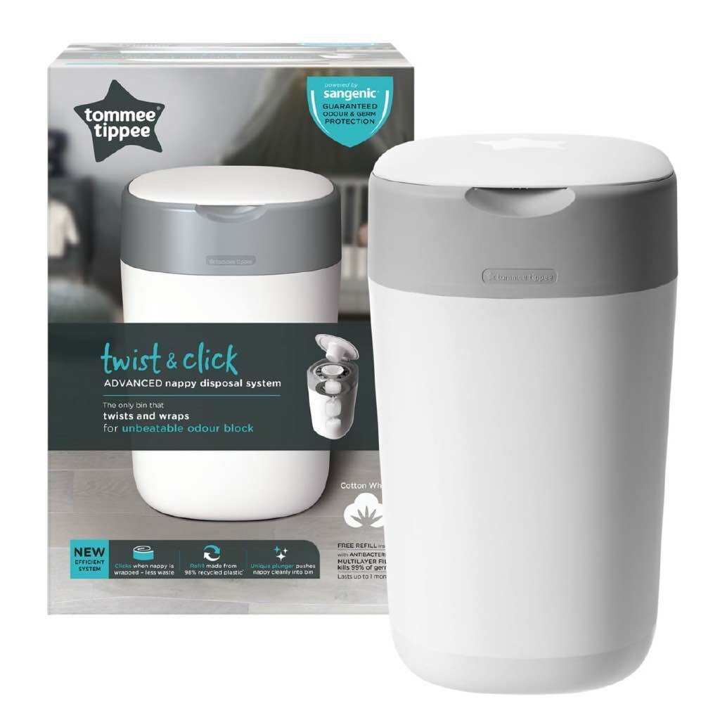Tommee Tippee Twist & Click Nappy Disposal Bin/Tommee Tippee Sangenic Tec Cassette. 