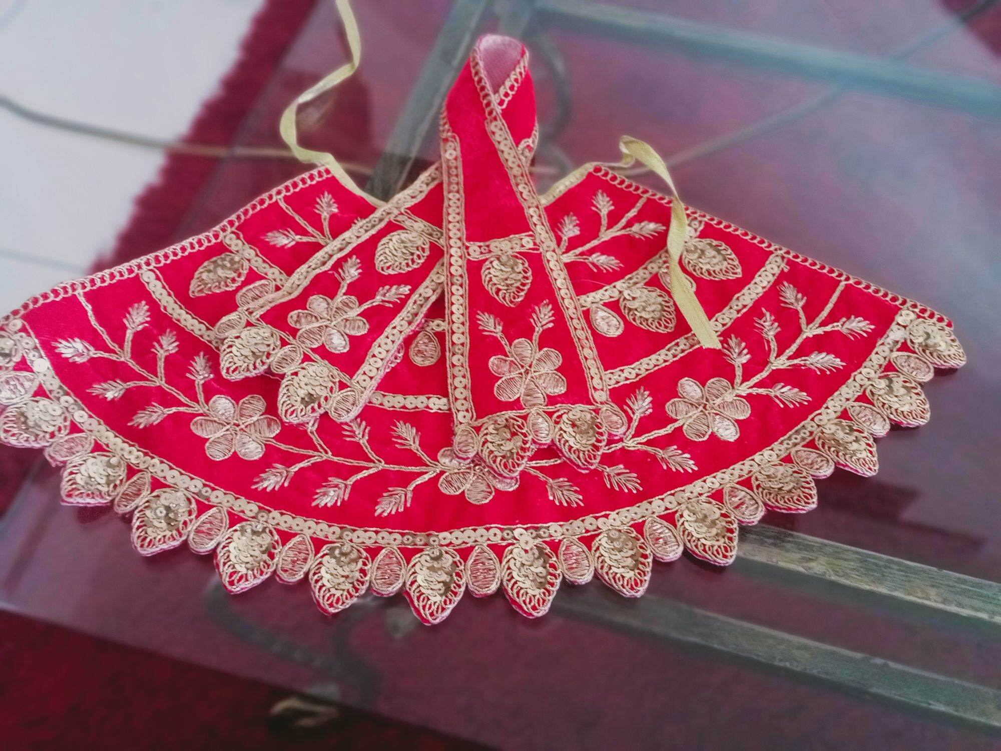 Amman Samy Pavadai Size 7 Valvet Material with Sequence and Gold Embroidery. 