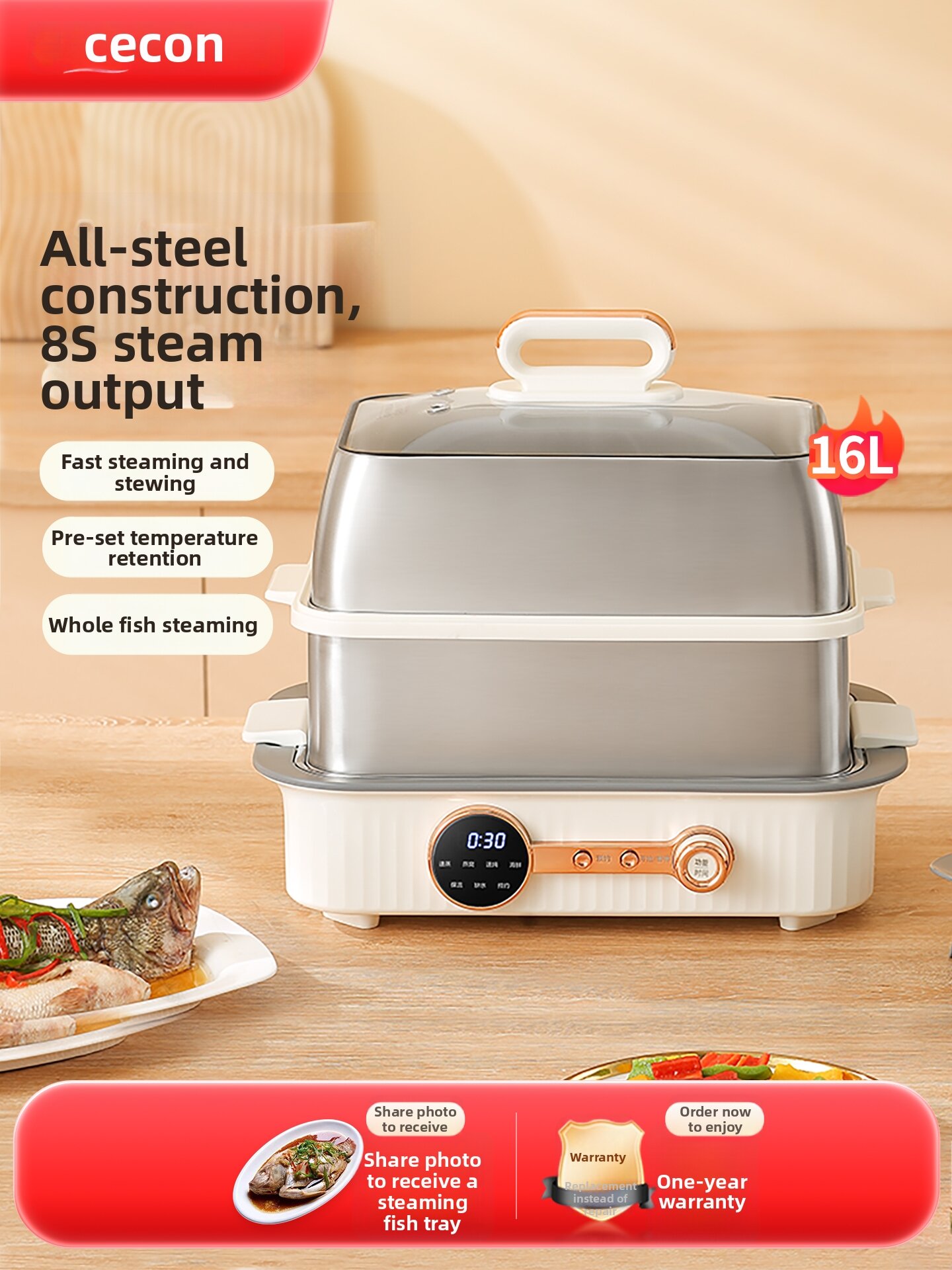 CECON | Multifunctional Multi-layer Home-use Stainless Steel Electric Steamer - Jenama CECON Harga 581 Ringgit*Penghantaran Percuma