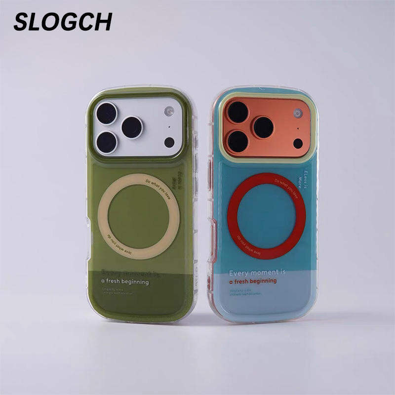 Cute Style Elliptical Magnetic Phone Case For iPhone 17 16 15 14 13 Pro Max For MagSafe Color Splicing Skin-friendly Back Cover For iPhone 17 Pro Max Shockproof Protection Casing