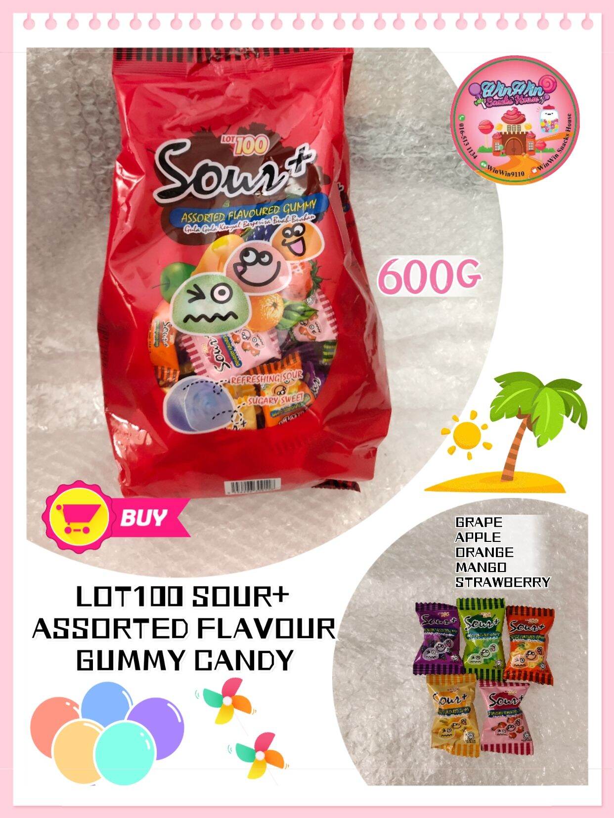 LOT 100 SOUR+ ASSORTED FLAVOUR GUMMY CANDY | Lazada