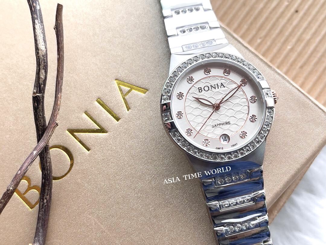 Original] Bonia BNB10667-2317S Elegance Women Watch with Sapphire Glass  Silver Stainless Steel Decorated Fine Crystals